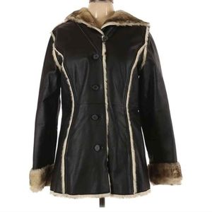 Dennis Basso 100% leather faux fur lining coat